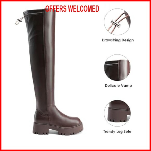 Women's Platform Over The Knee Boots Lug Sole Chunky Heels Thigh High - Picture 3 of 7